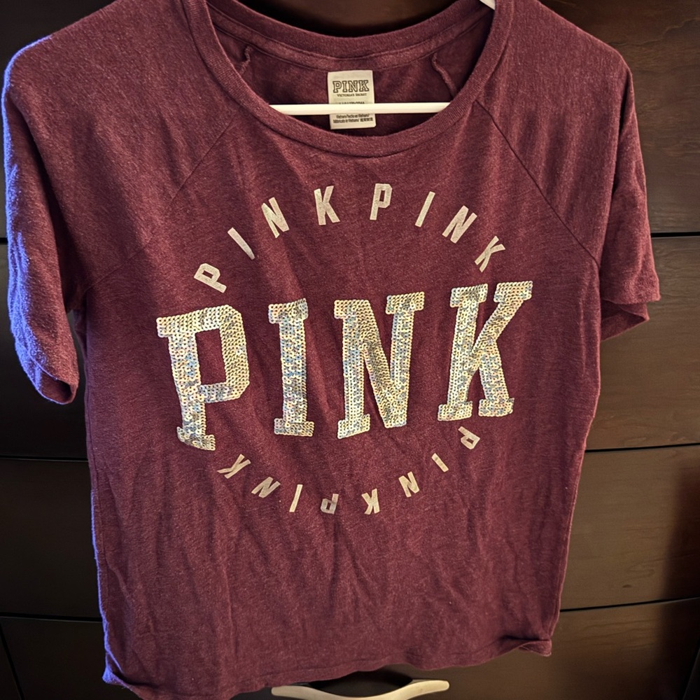 Pink Sequin Logo T-Shirt Size Large
